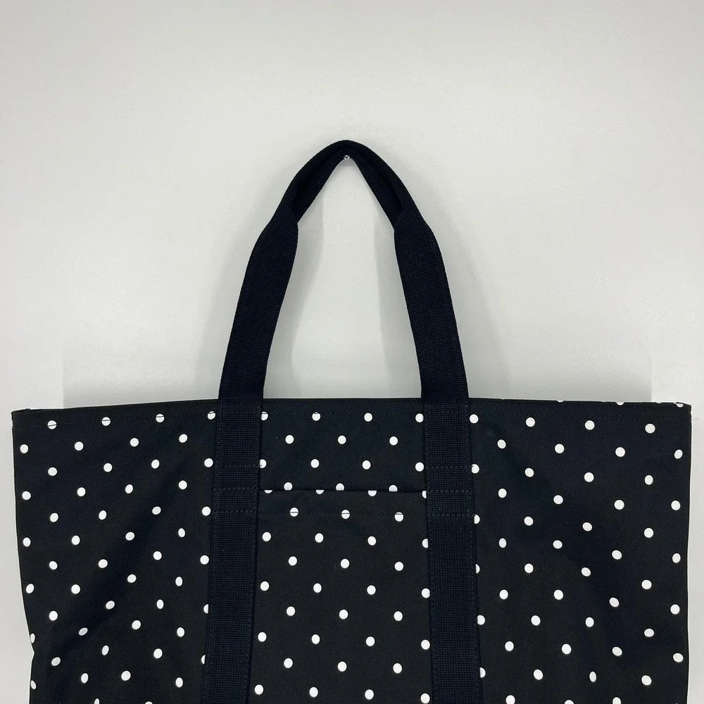 Banana Republic Black White Polka Dot Canvas Zip Top Tote Bag Large Handbag - Picture 2 of 11